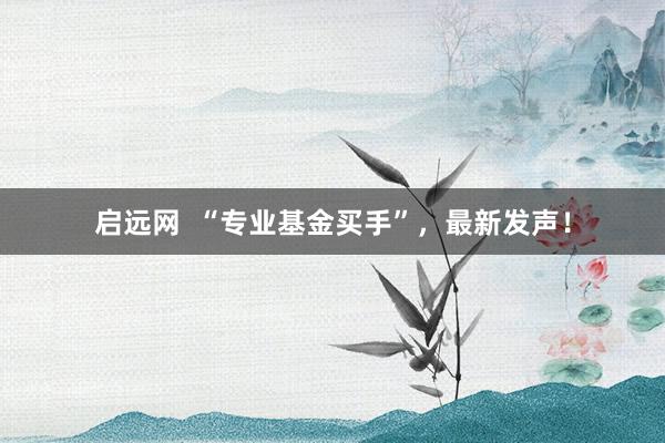 启远网  “专业基金买手”，最新发声！