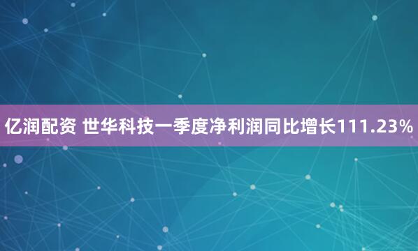 亿润配资 世华科技一季度净利润同比增长111.23%